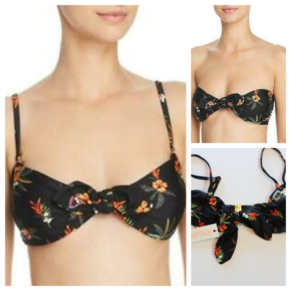 MINKPINK Sunkissed Bandeau Bikini Swim Top Floral Black XSmall Small NWT